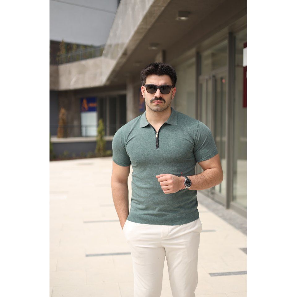 Erkek Polo Yaka Fermuar Detaylı Tişört