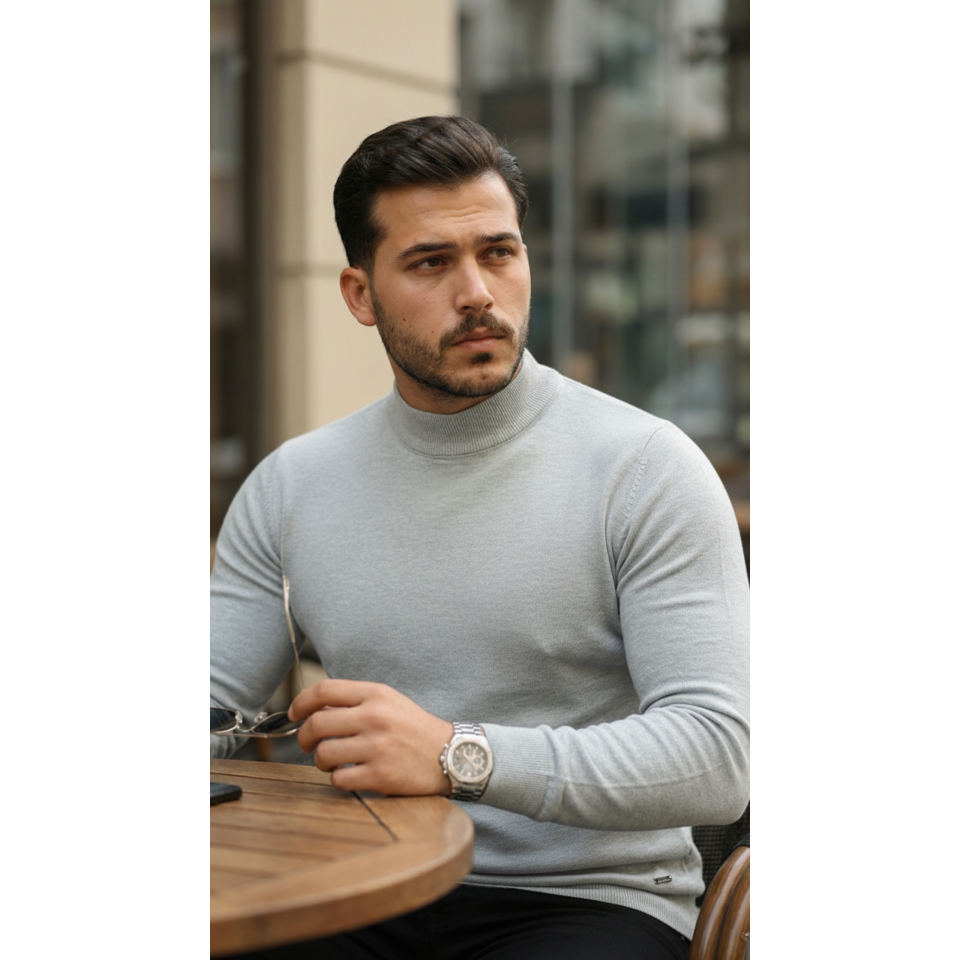 Erkek Yarım Balıkçı Yaka Pamuklu Triko
