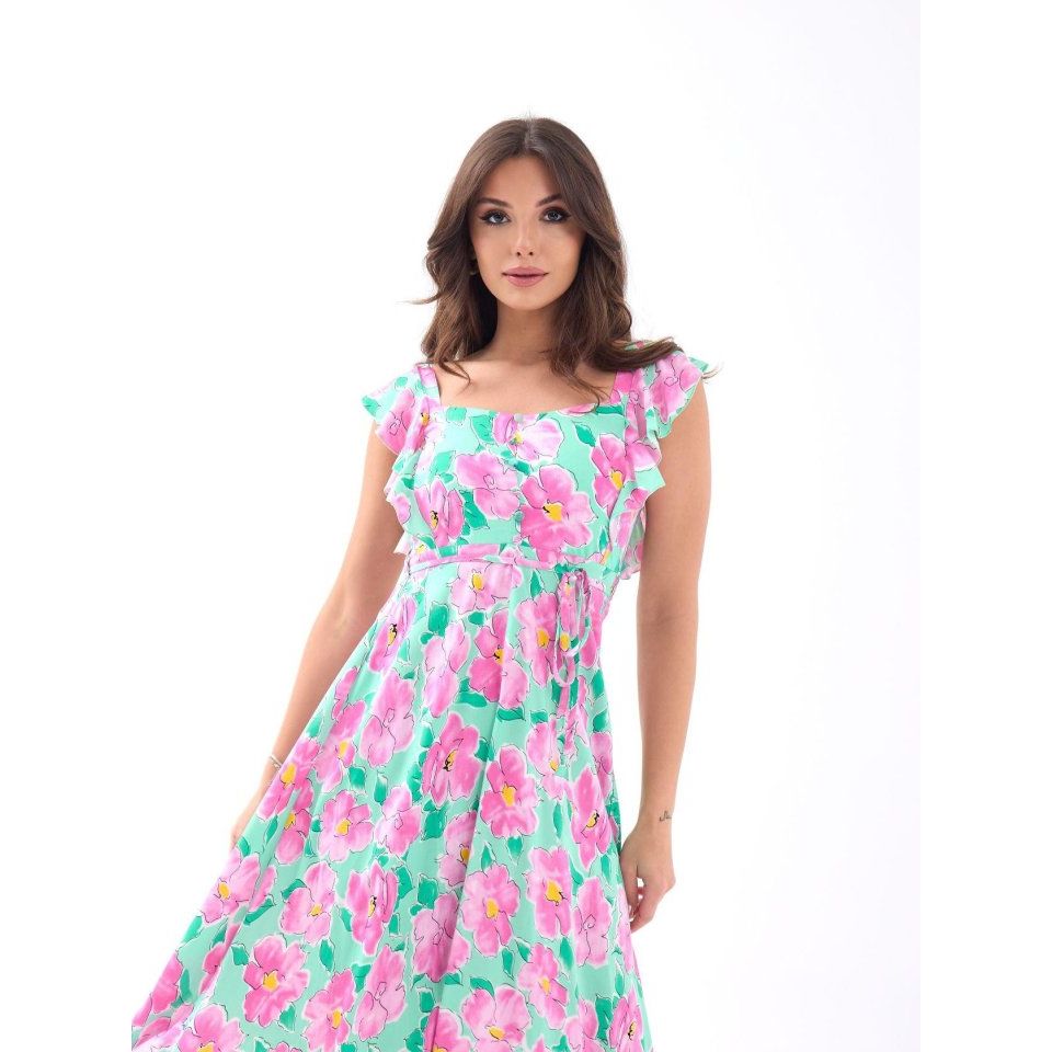 5370 ELBİSE-PEMBE GÜL DESEN