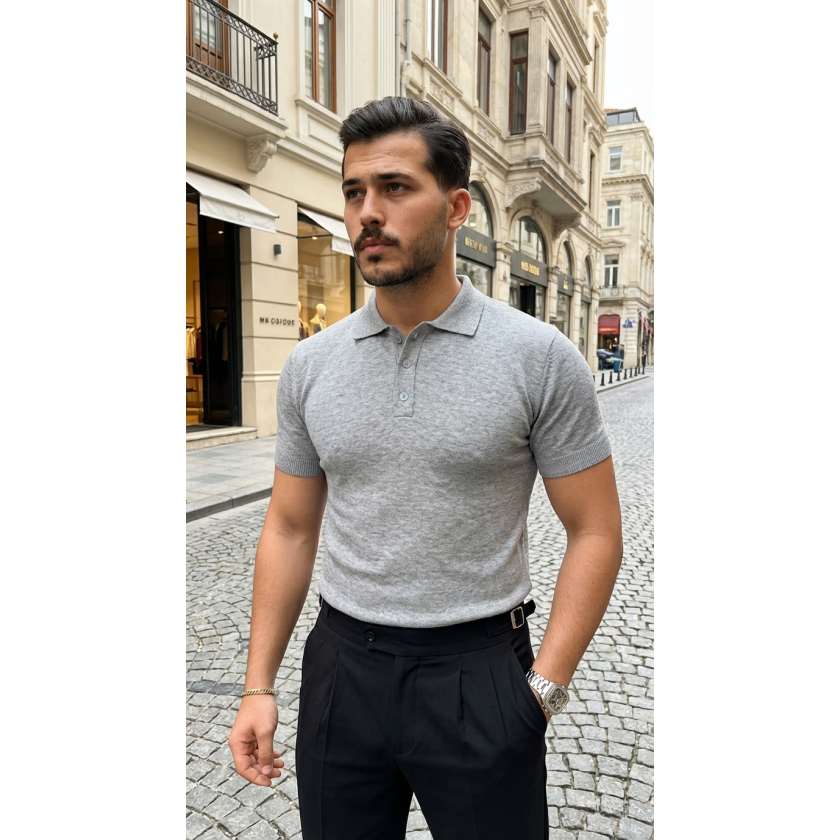 Erkek Düğme Yakalı Kısa Kollu Pamuk Triko Tişört