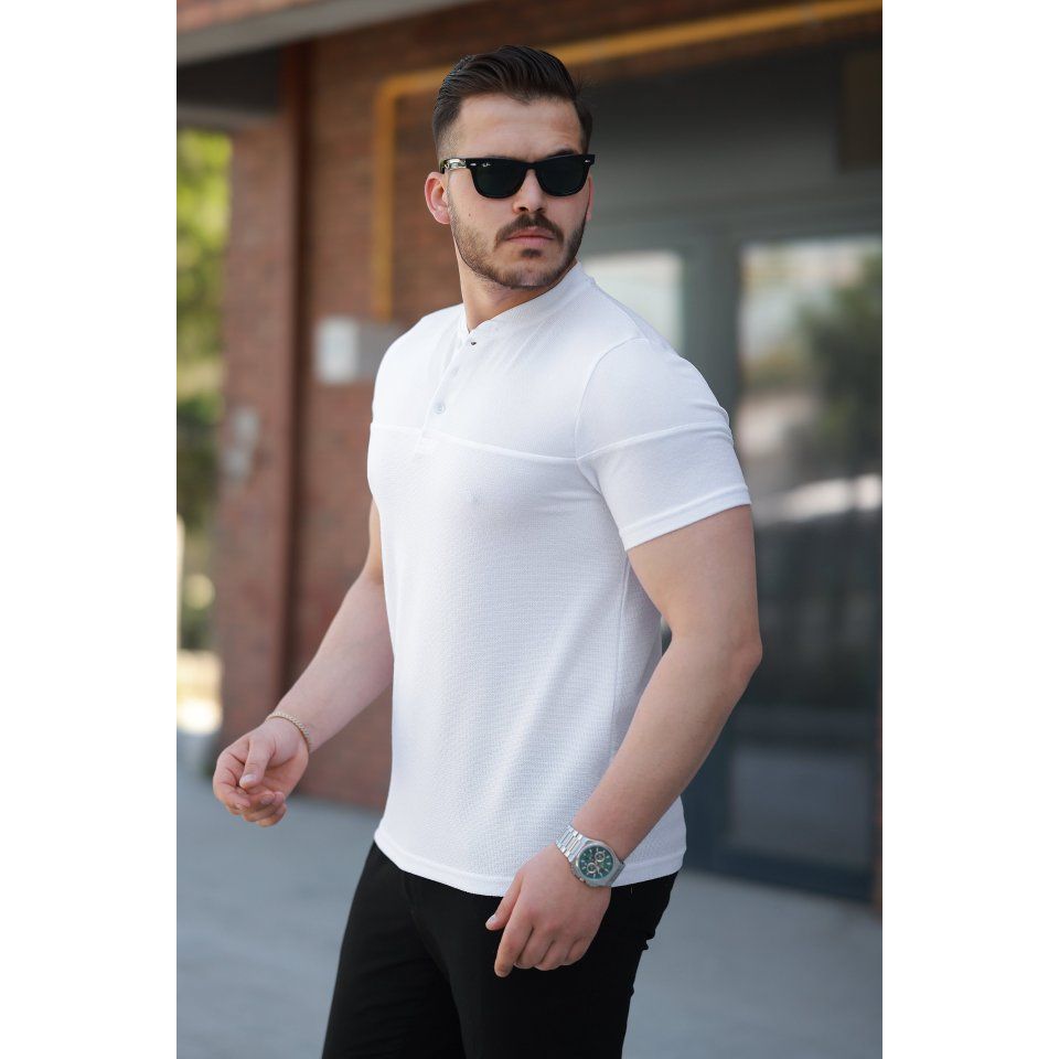 Erkek Hakim Yakalı Kısa Kollu Pamuklu T-shirt
