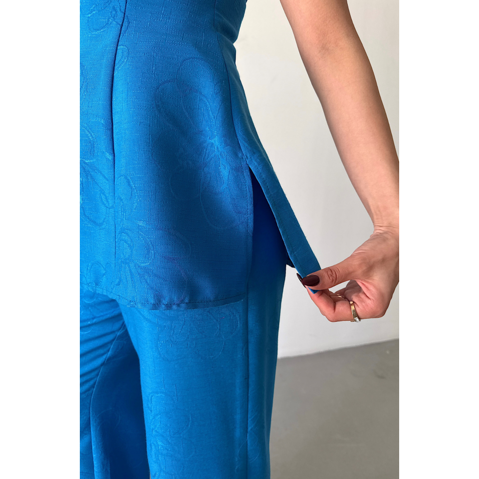 JAKAR KETEN KOLSUZ BLUZ-PANTOLON TK - Mavi