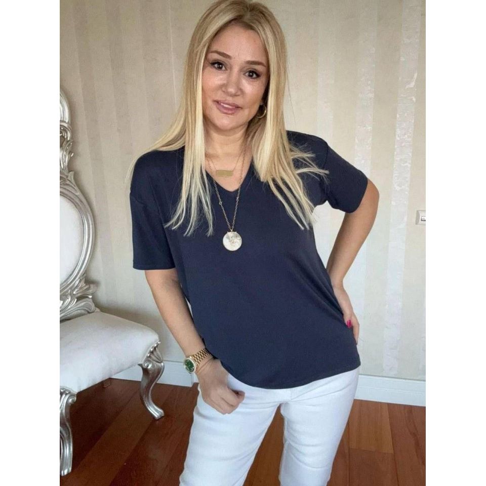 Kadın Kısa Kollu V Yaka Bluz