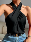Kadın Omuzlarda Açık Boyundan çapraz Geçme Detaylı Sandy Bluz