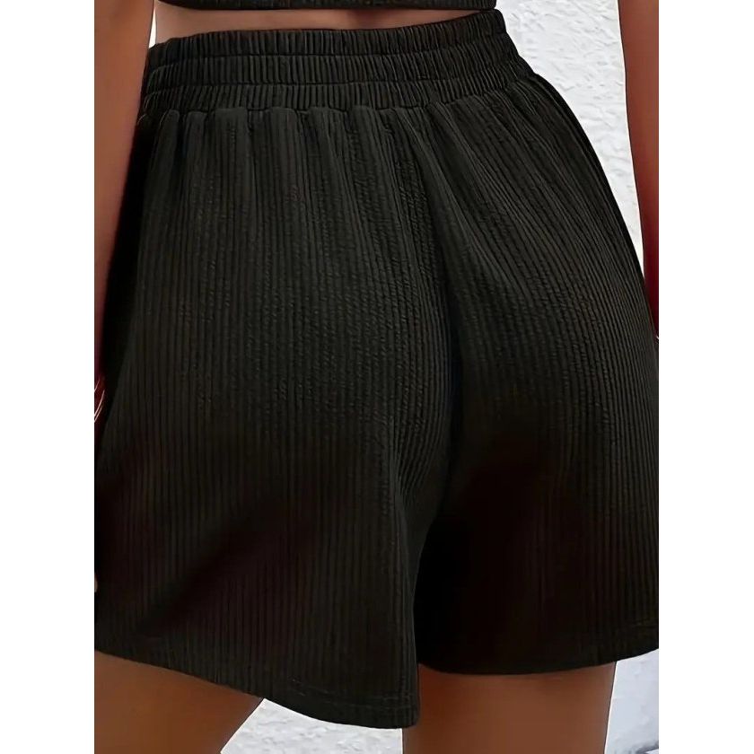 Kadın Askılı Yuvarlak Yakalı Burgu Krop Ve Bluz Short Ikili Takım