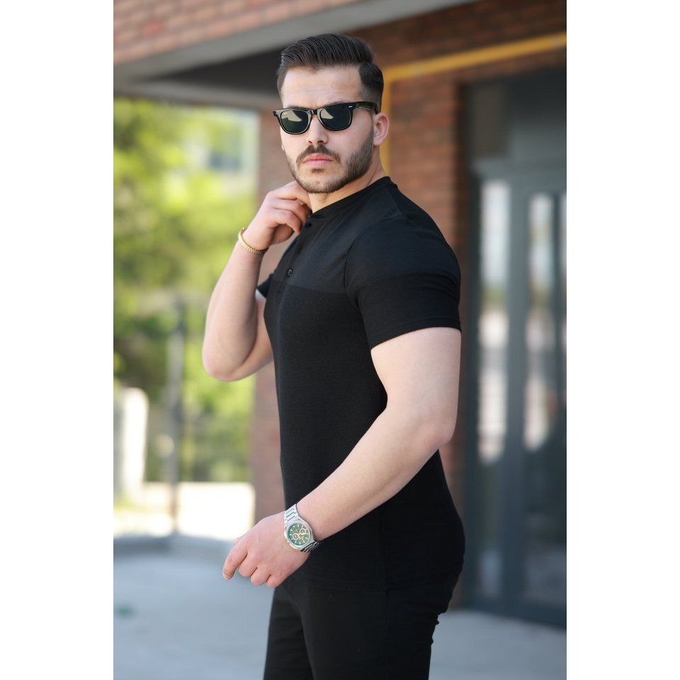 Erkek Hakim Yakalı Kısa Kollu Pamuklu T-shirt