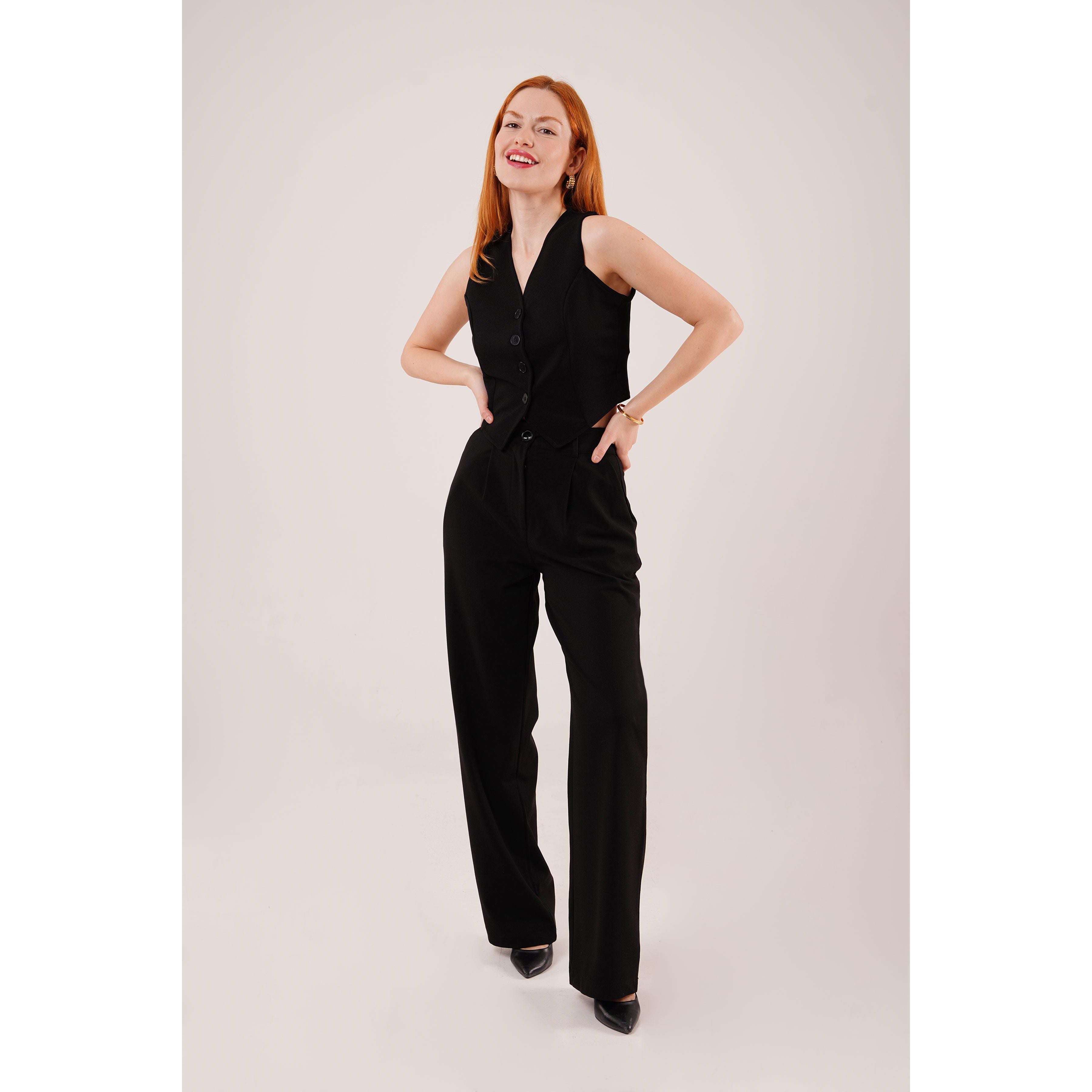 Premium Model Oturtmalı Siyah Pantolon