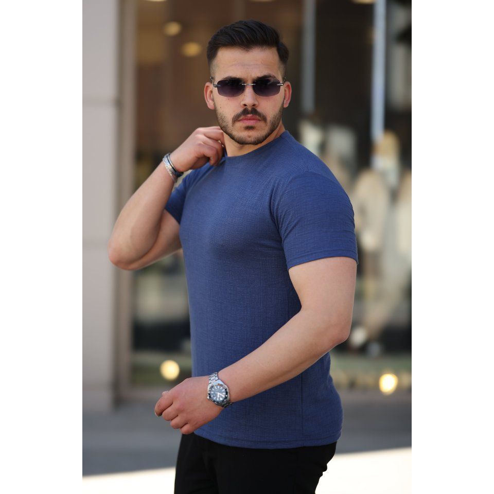 Erkek Ağaç Kabuğu Desenli Kısa Kollu T-shirt