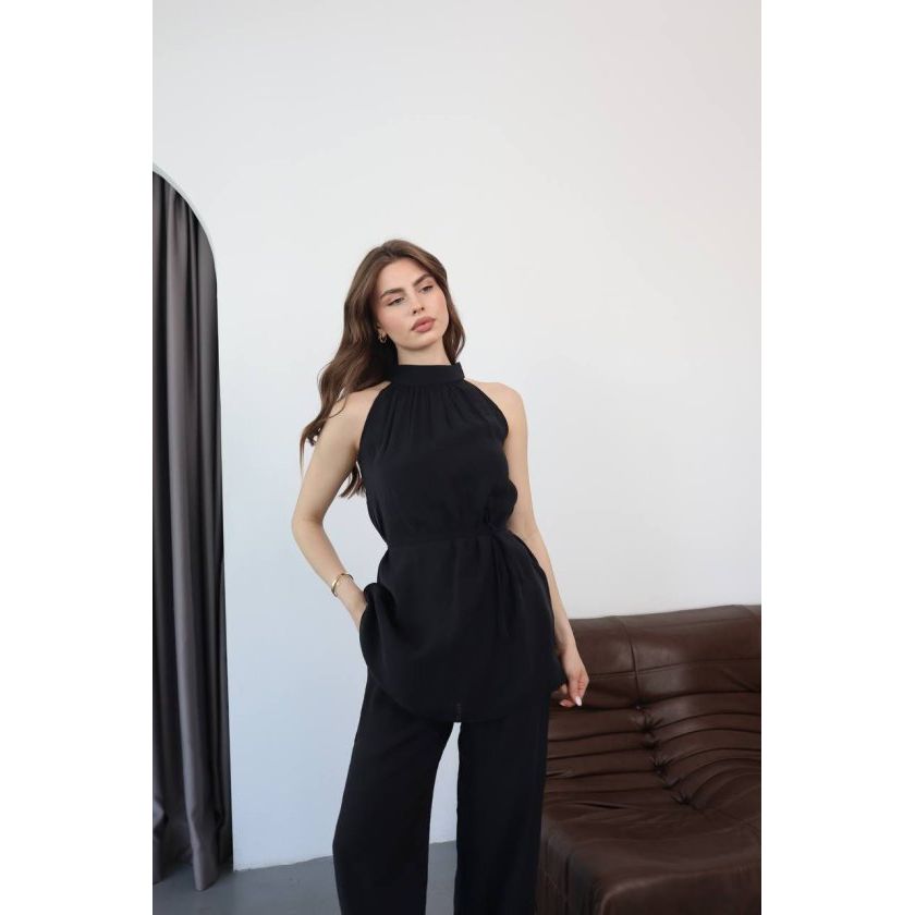 Kadın Halter Yaka Beli Kuşak Detaylı Ikili Takım