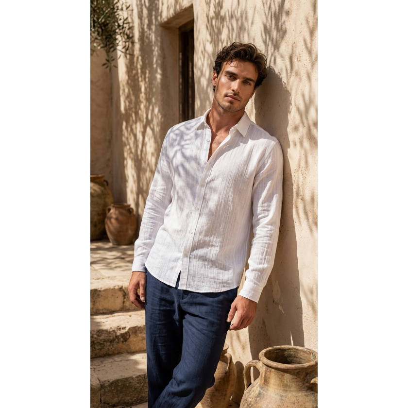 Erkek Armürlü Yarım Oversize Müslin Gömlek