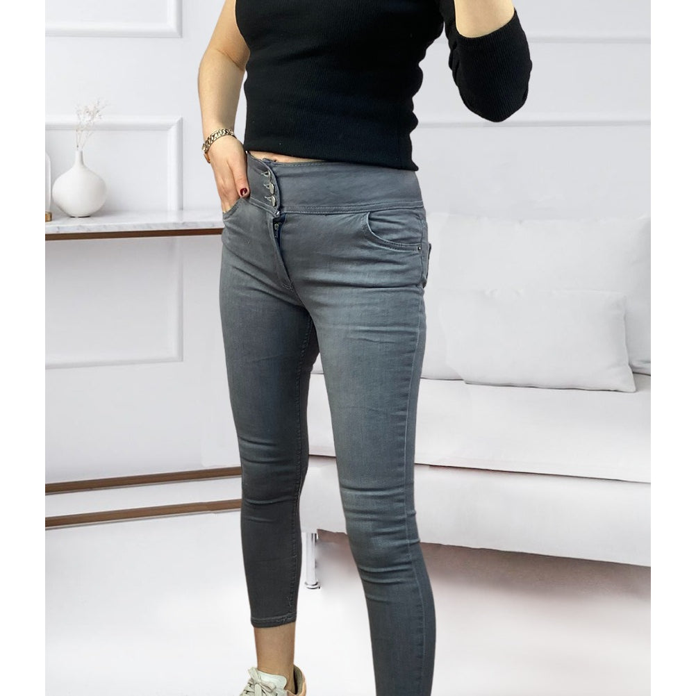 Yüksel Bel Likralı Kot Pantolon (Gri)