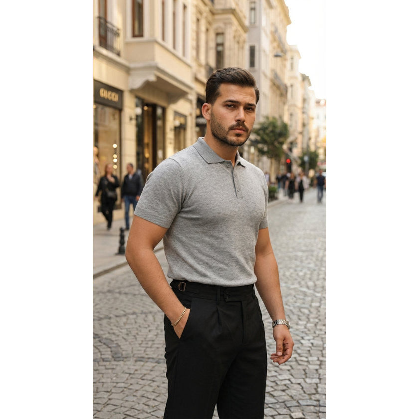 Erkek Düğme Yakalı Kısa Kollu Pamuk Triko Tişört