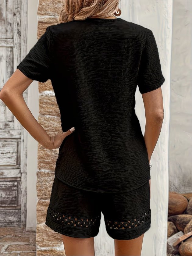 Kadın Kısa Kollu V Yakalı Bluz Ve Short Ikili Takım