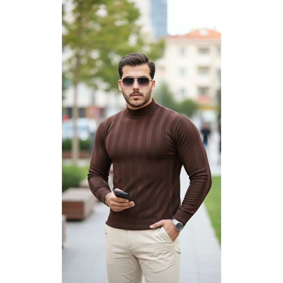 Erkek Yarım Balıkçı Yaka Kabartma Desenli Triko