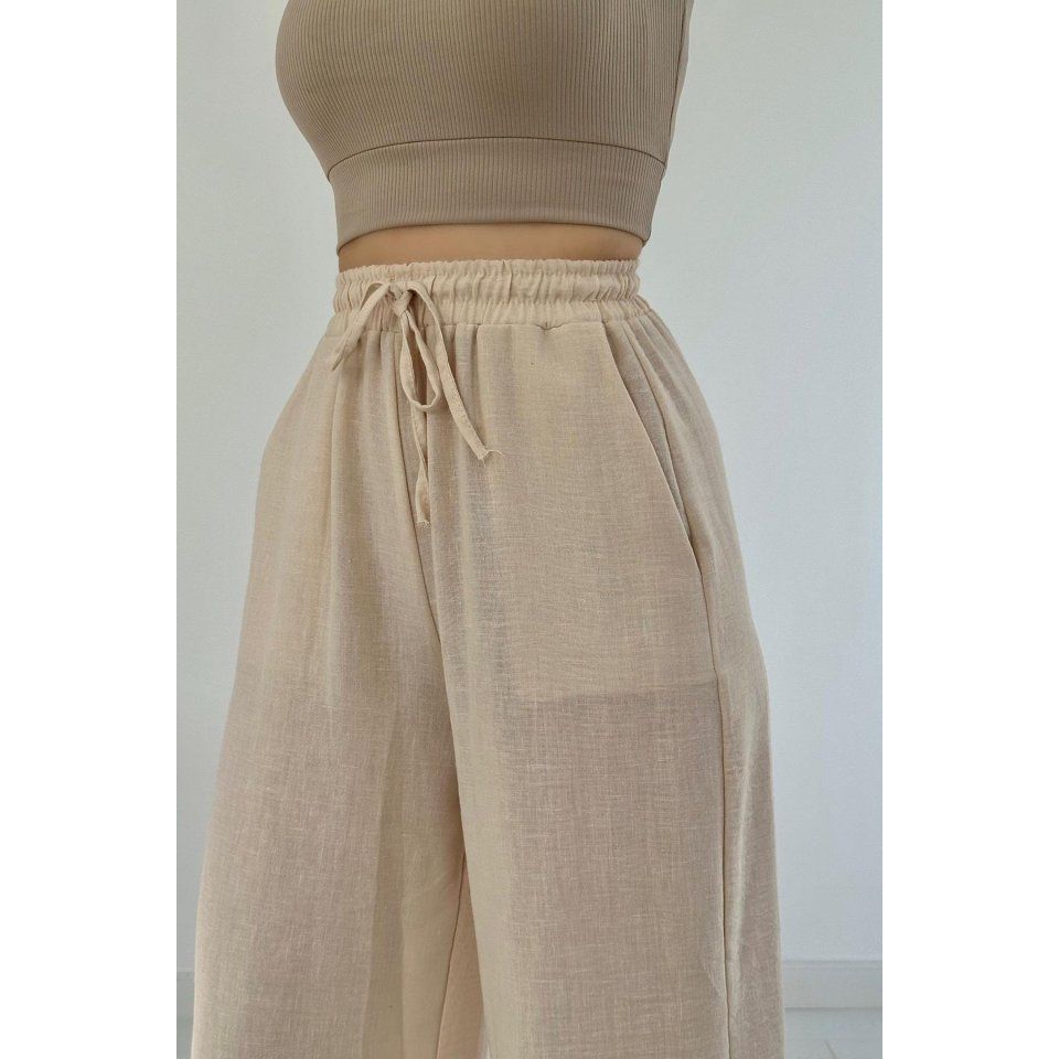 Bej Keten Pantolon
