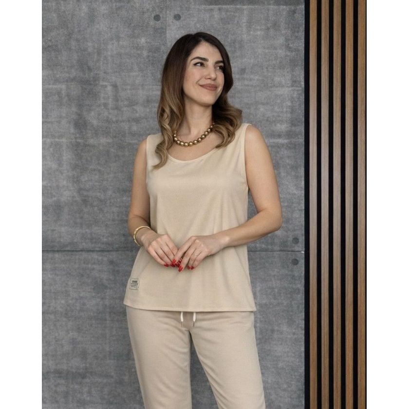 Kadın Askılı Yuvarlak Yaka Viskon Iki Iplik Bluz Ve Eşofman Altı Ikili Takım