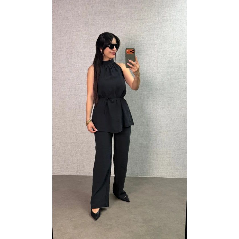 Kadın Halter Yaka Beli Kuşak Detaylı Ikili Takım