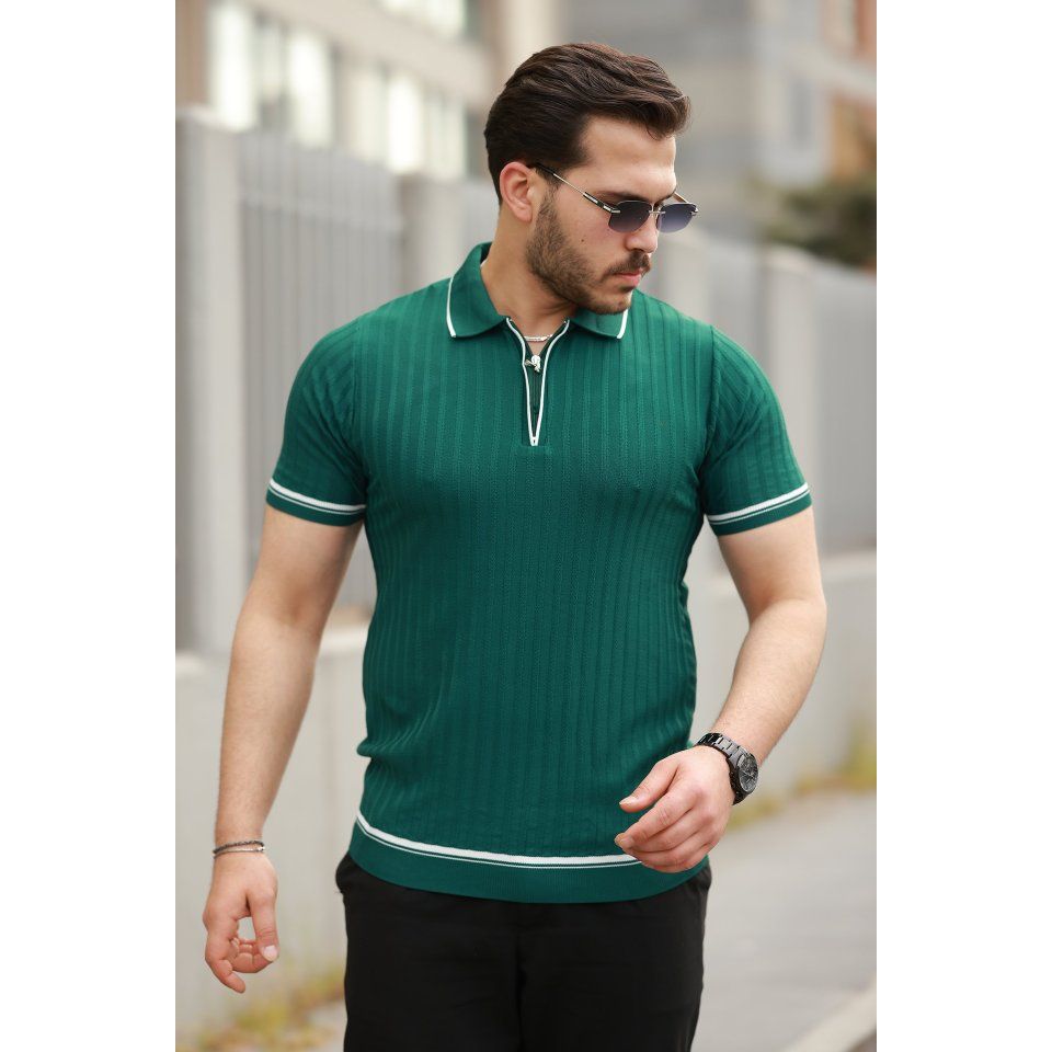 Erkek Fermuarlı Yakalı Kısa Kollu T-shirt