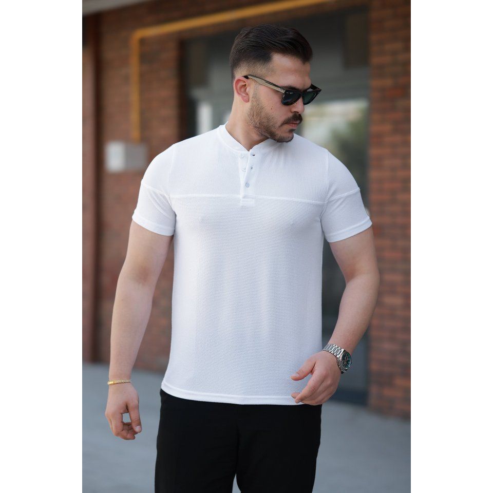 Erkek Hakim Yakalı Kısa Kollu Pamuklu T-shirt