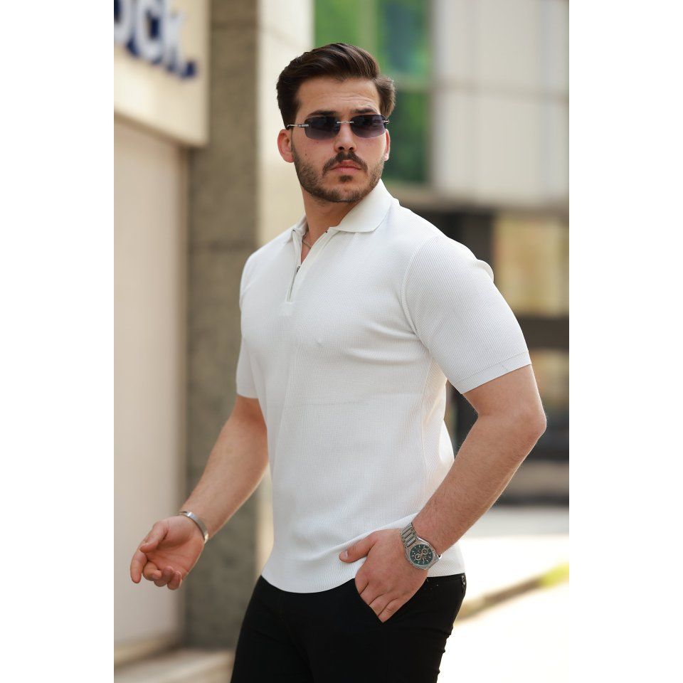 Erkek Fermuarlı Yakalı Kısa Kollu Tshirt