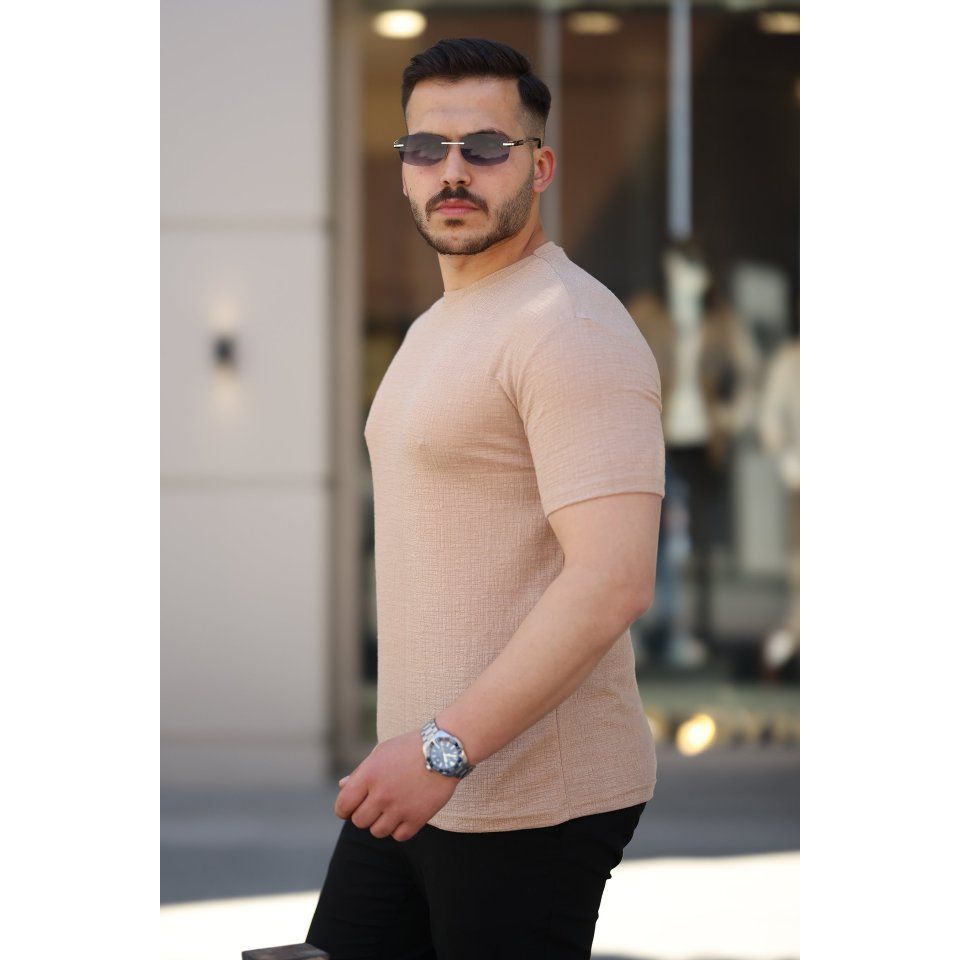 Erkek Ağaç Kabuğu Desenli Kısa Kollu T-shirt