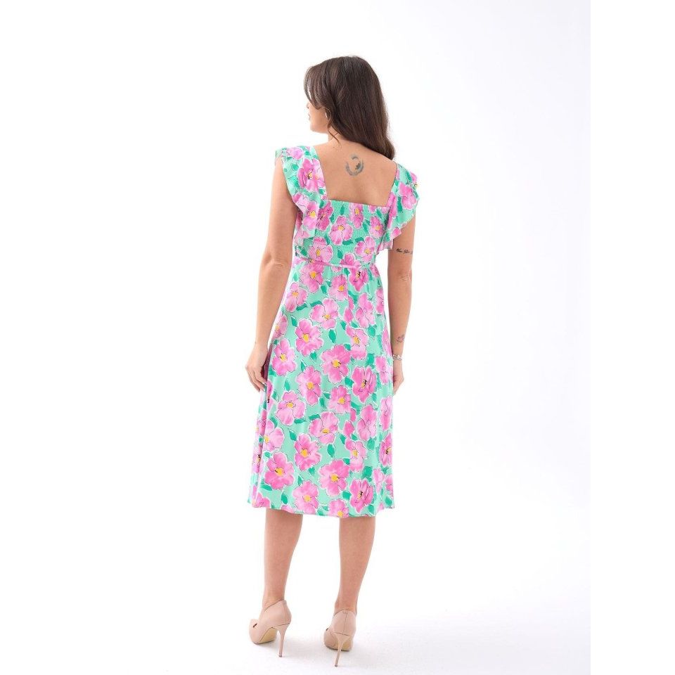 5370 ELBİSE-PEMBE GÜL DESEN