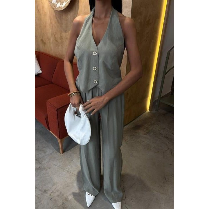 Halter Yaka Yelekli Modal Takım 10144