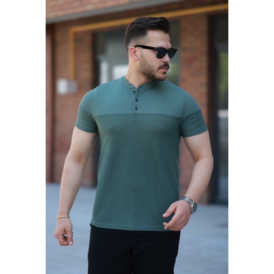 Erkek Hakim Yakalı Kısa Kollu Pamuklu T-shirt