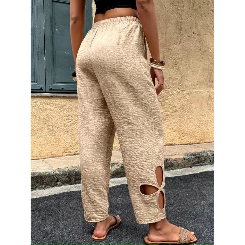 Kadın Yüksel Beli Lastikli Yan Detayı çiçek Desenli Pantolon