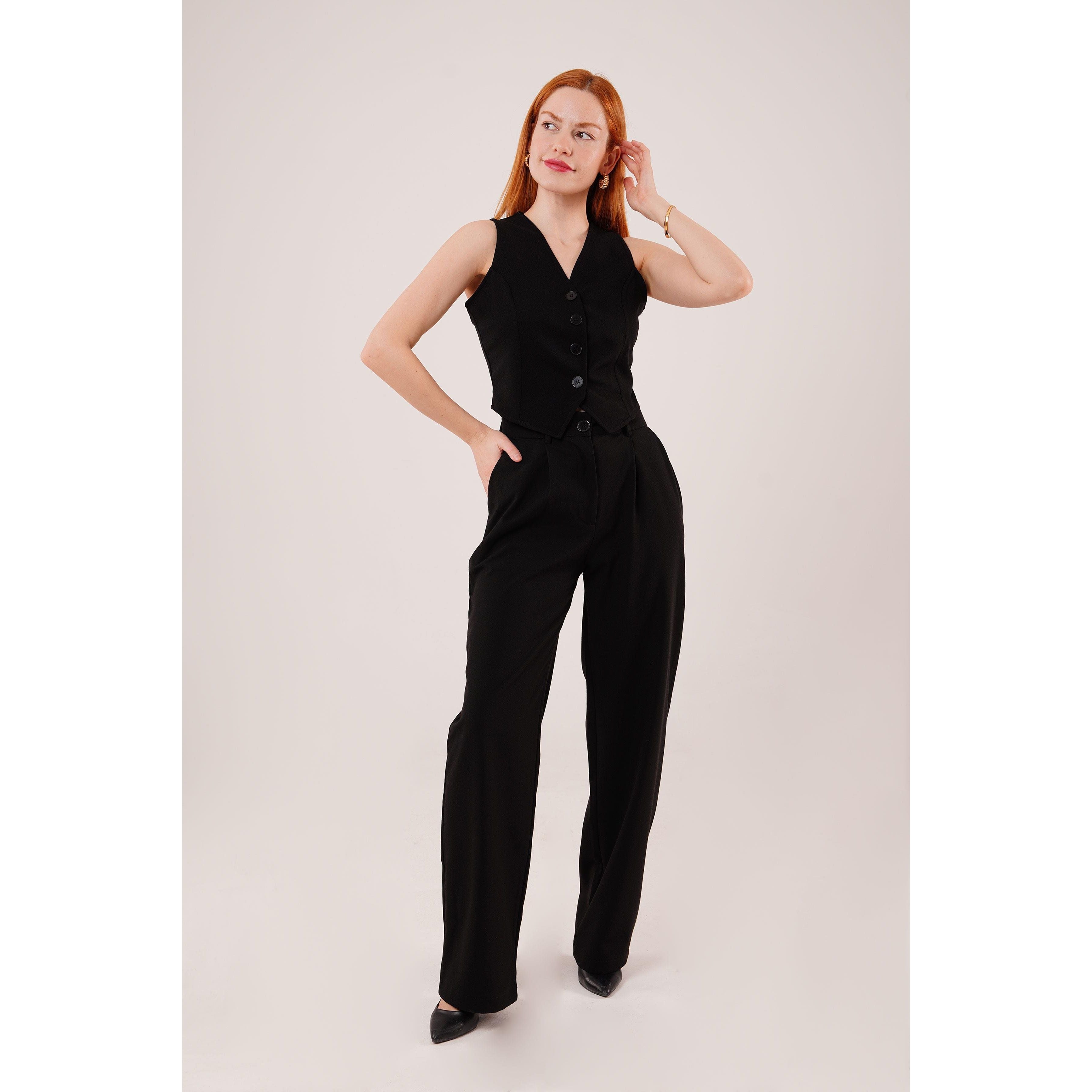 Premium Model Oturtmalı Siyah Pantolon