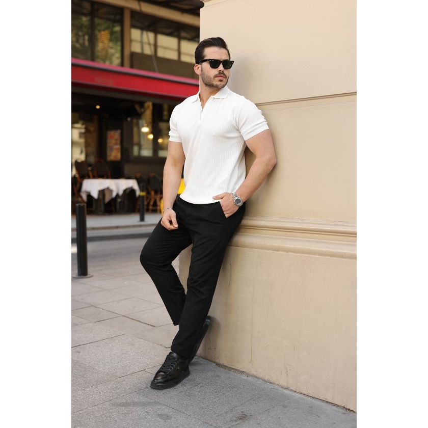Erkek Fermuarlı Yakalı Kısa Kollu Tshirt