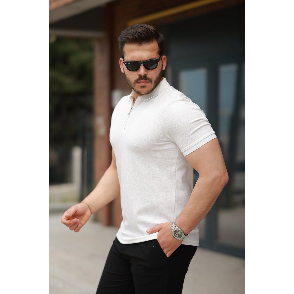 Erkek Fermuarlı Yaka Kısa Kollu Tişört