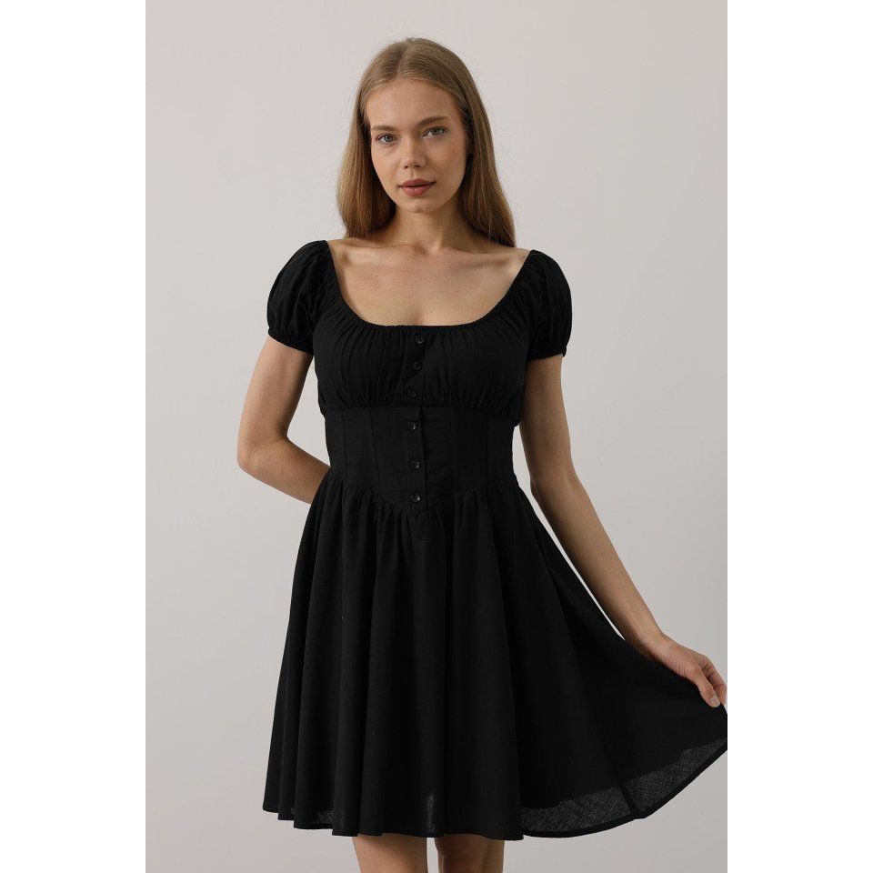 Beli Korseli Mini Elbise - Siyah