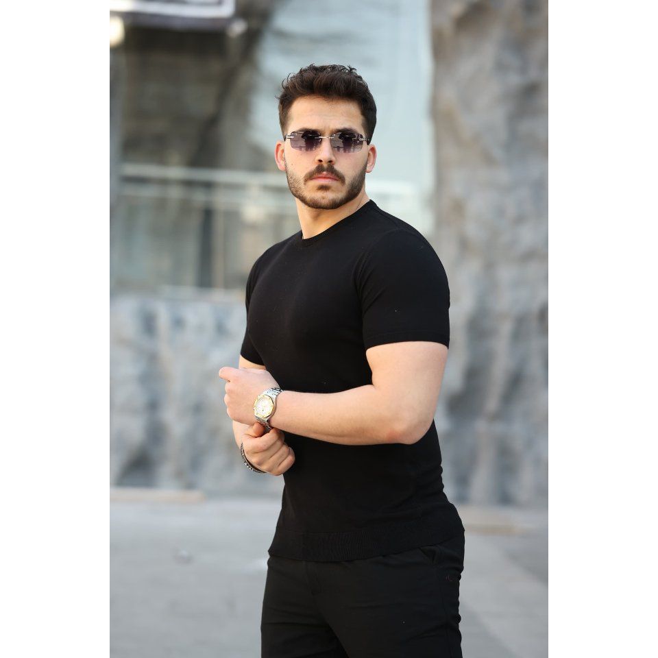 Erkek Viskon Kumaş Bisiklet Yaka Basic Tişört
