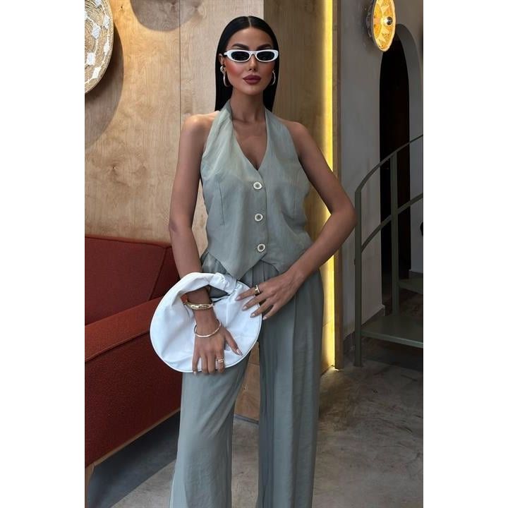 Halter Yaka Yelekli Modal Takım 10144