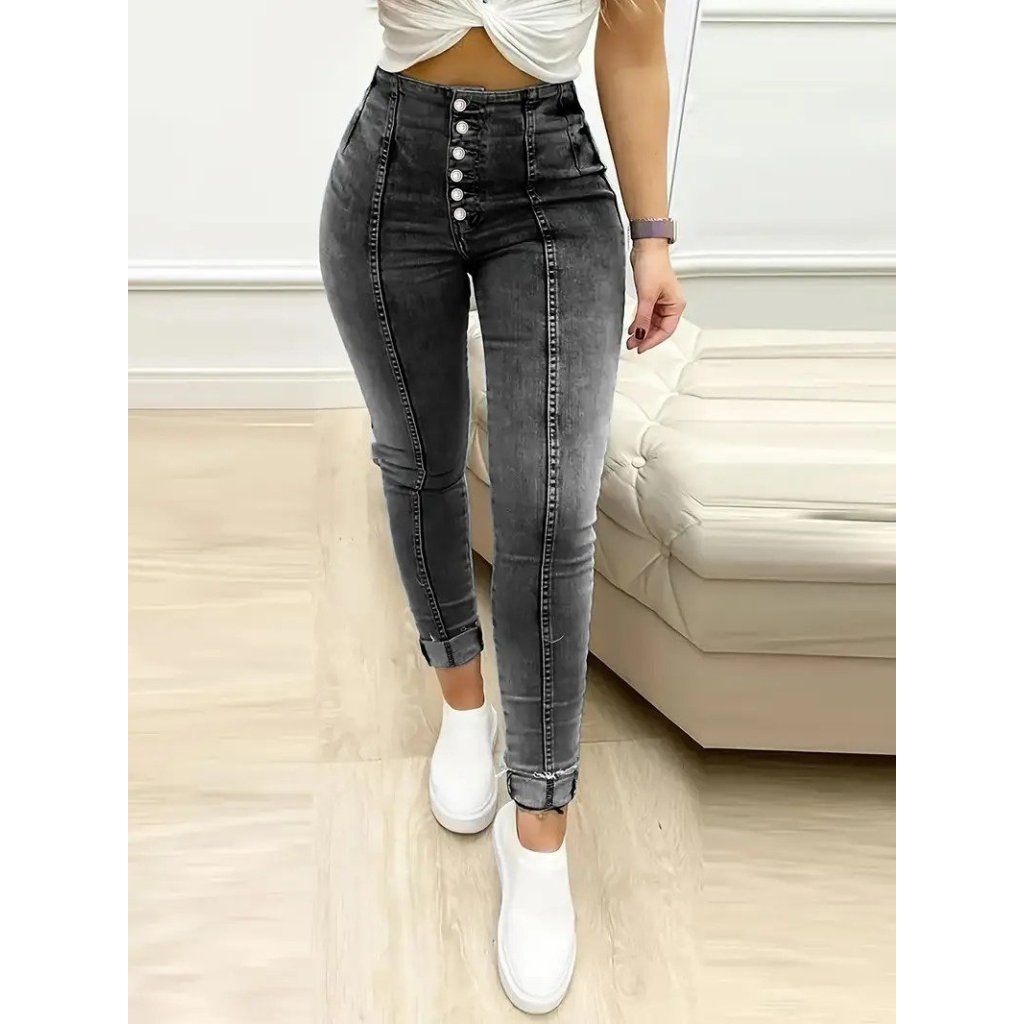 Kadın Yüksek Bel önden Düğmeli Jean Pantolon
