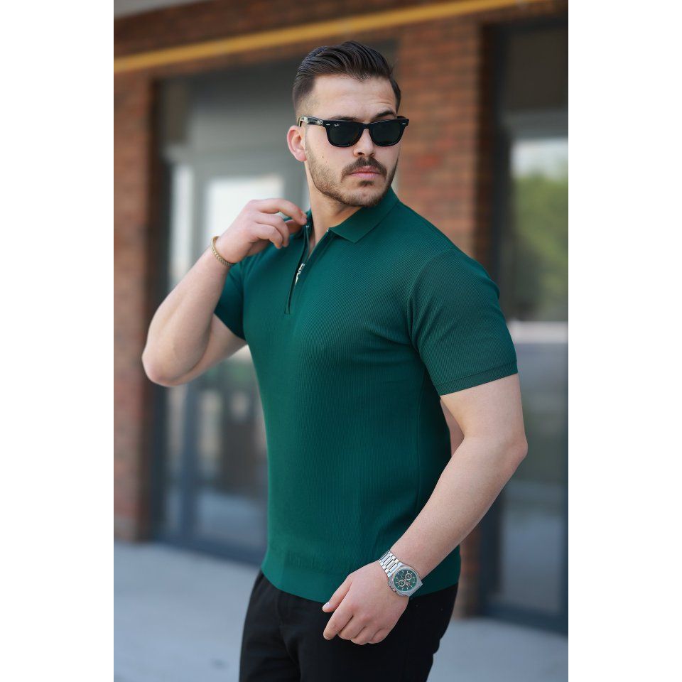 Erkek Fermuarlı Yakalı Kısa Kollu Tshirt