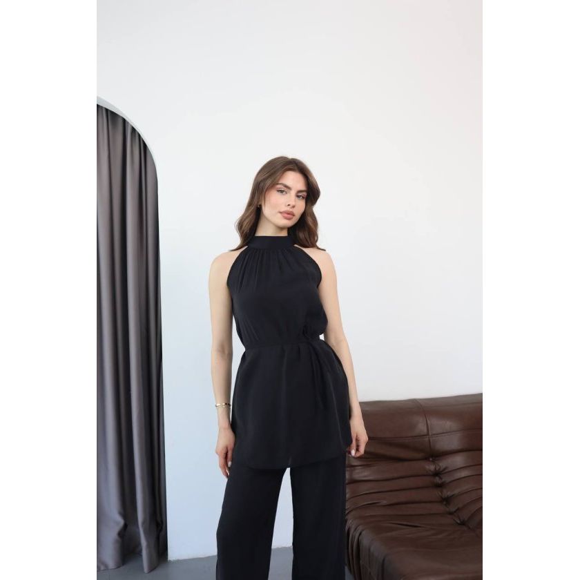 Kadın Halter Yaka Beli Kuşak Detaylı Ikili Takım