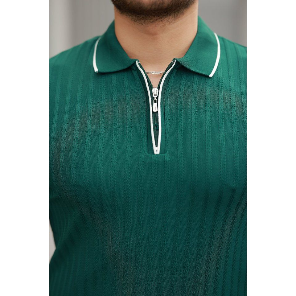 Erkek Fermuarlı Yakalı Kısa Kollu T-shirt