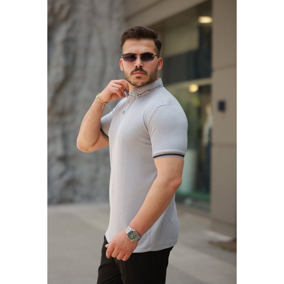 Erkek Düğmeli Yaka Waffle Kumaş Kısa Kollu Tişört