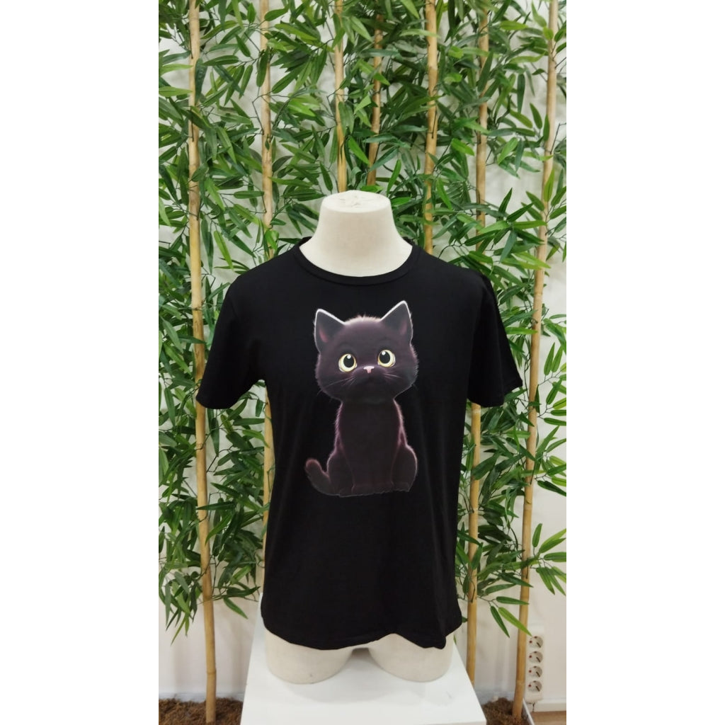Erkek Bisiklet Yaka Kedi Baskılı Süprem T-shirt