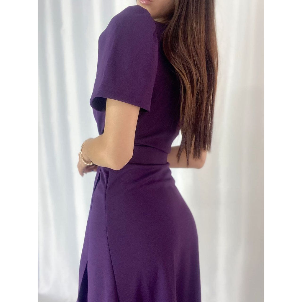 Kadın Kruvaze Yaka Midi Boy Kuşaklı Krep Elbise 120 Cm