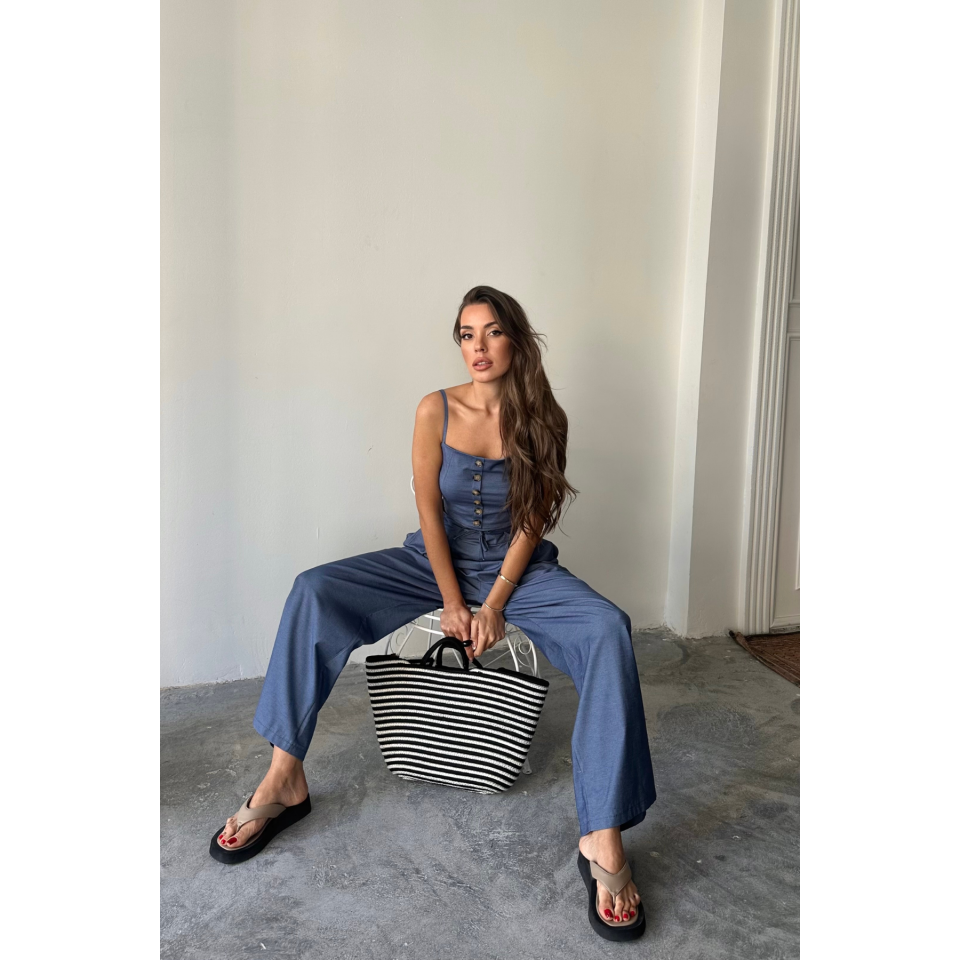 TENCEL CROP ASKILI BLUZ - ŞALVAR PANTOLON TK - İndigo