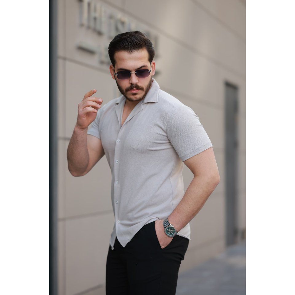 Erkek Kısa Kollu örme Kumaş Pamuklu Gömlek
