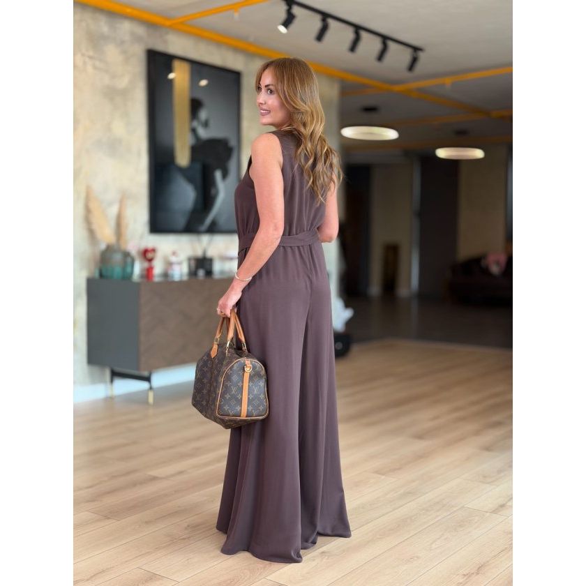 Kadın Bisiklet Yaka Beli Kuşak Detaylı Rahat Kesim Tulum