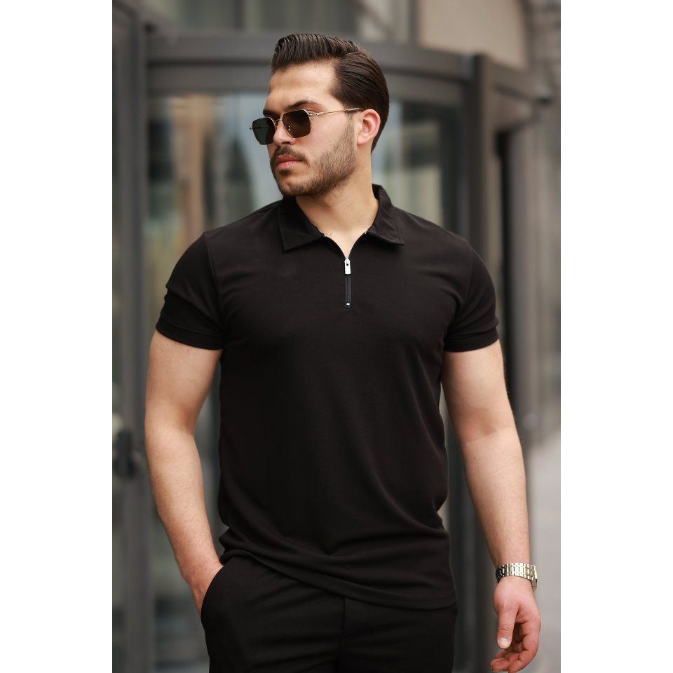 Erkek Yakalı Fermuarlı T-shirt şort Ikili Takım