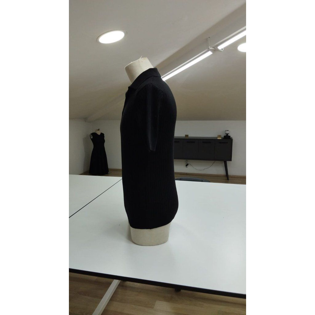 Erkek Kısa Kollu Yakalı çizgi Desenli Triko Bluz