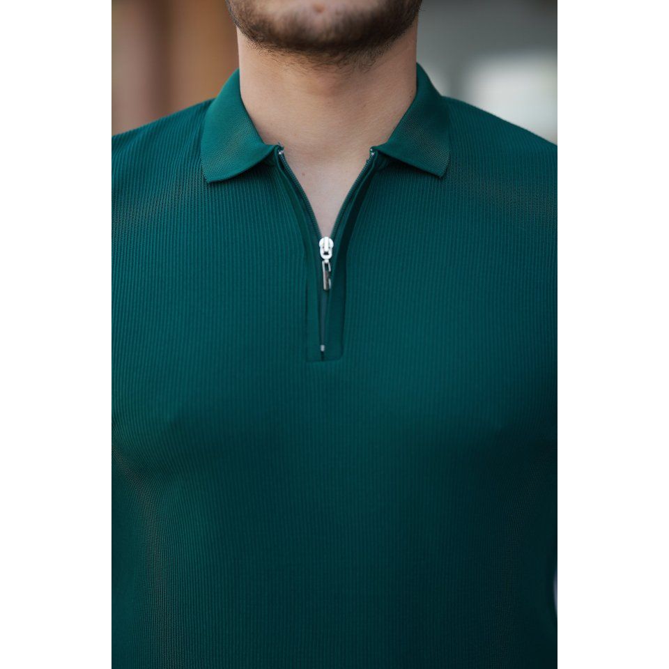 Erkek Fermuarlı Yakalı Kısa Kollu Tshirt