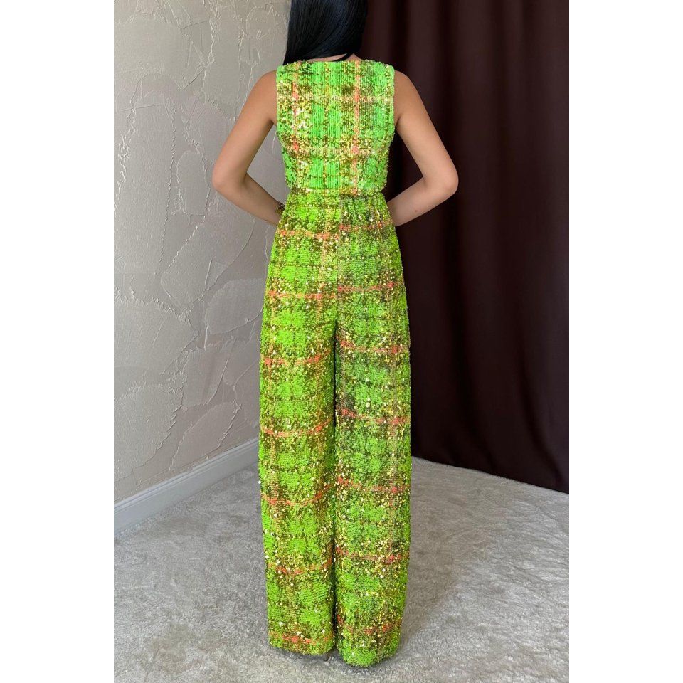 Yeşil Pullu Yelek Ve Pantolon Takım