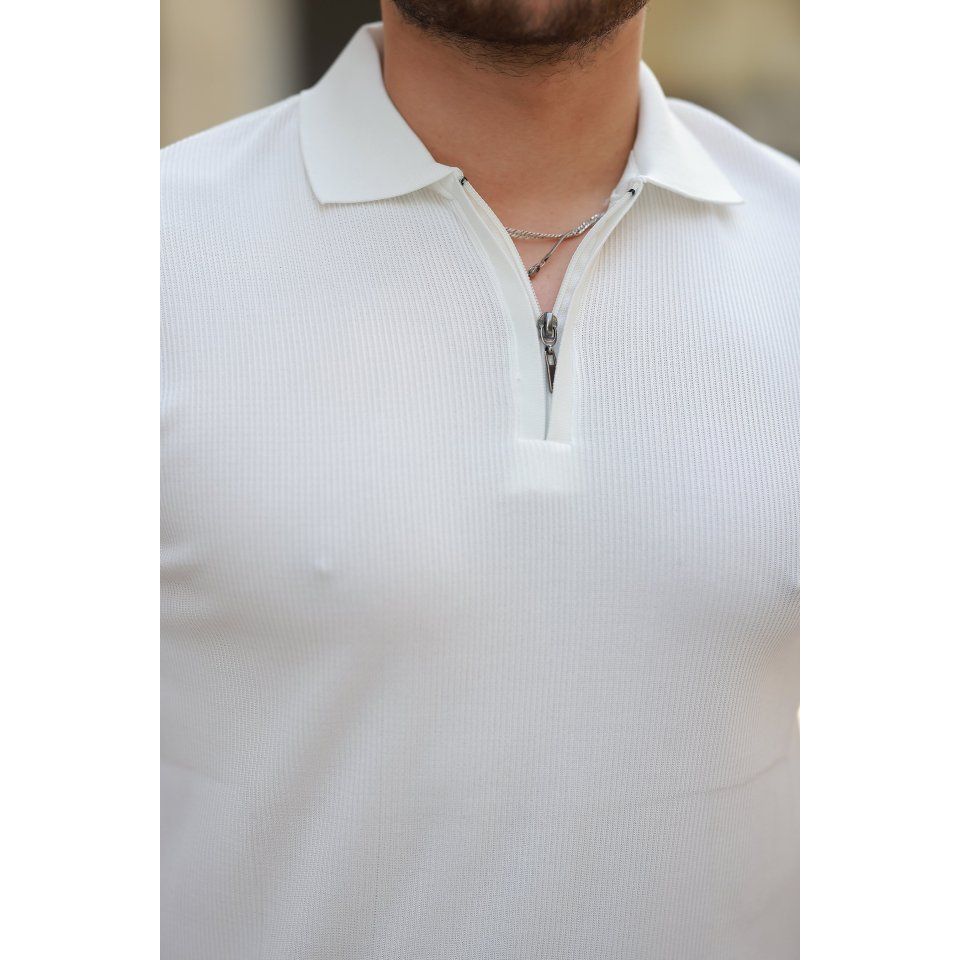 Erkek Fermuarlı Yakalı Kısa Kollu Tshirt